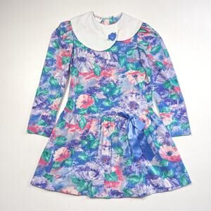 Vintage Forever Florals Dress Girls Size 10 Drop Waist Bow Bib